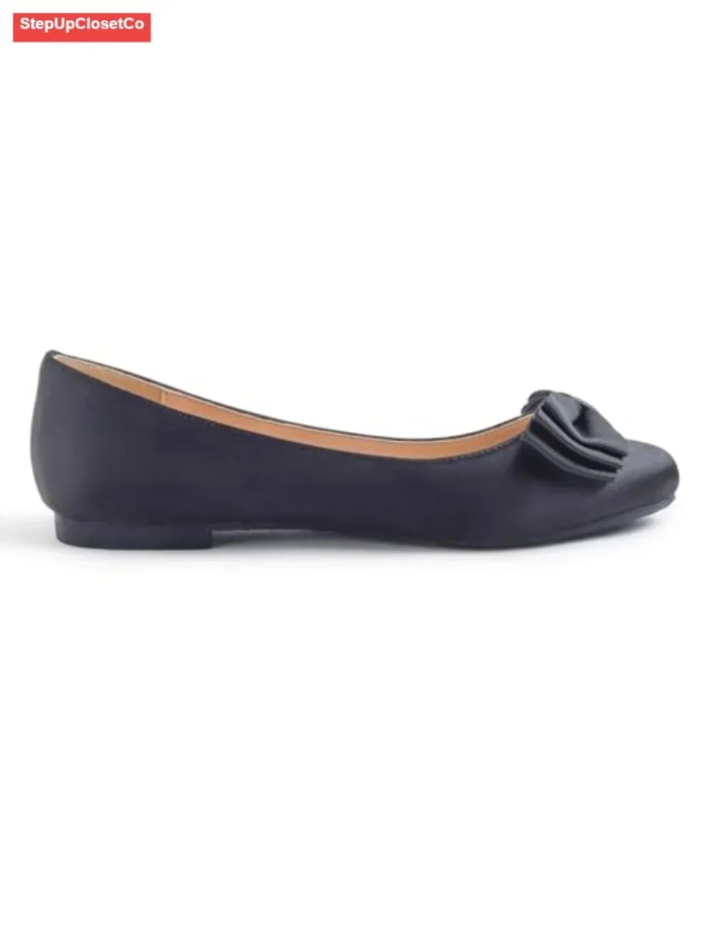 Synthetic Satin Round Toe Bow Tie Ballet Flats Memory Foam Insole